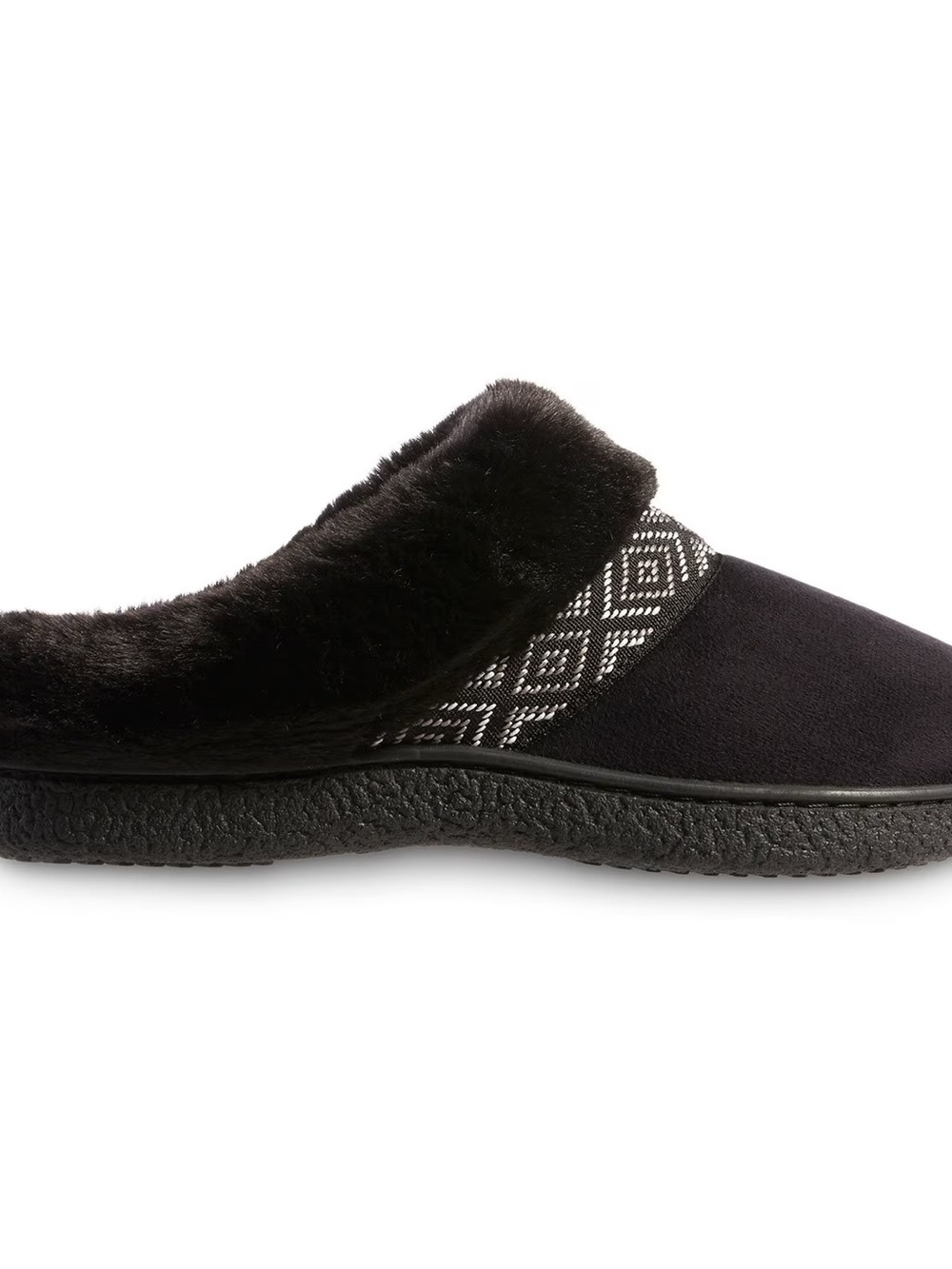 ⭐️ NWT ⭐️ isotoner Women's Black Faux Fur Slipper with Knit Accent